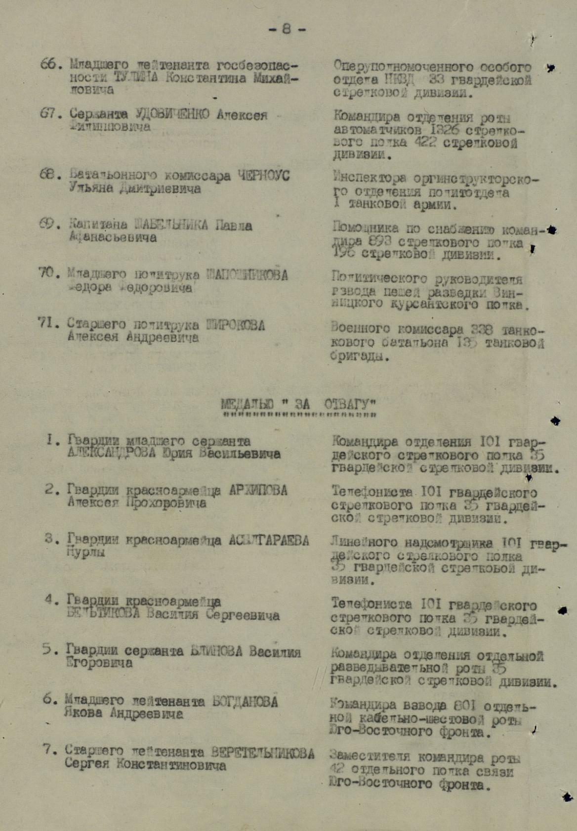 наградной лист